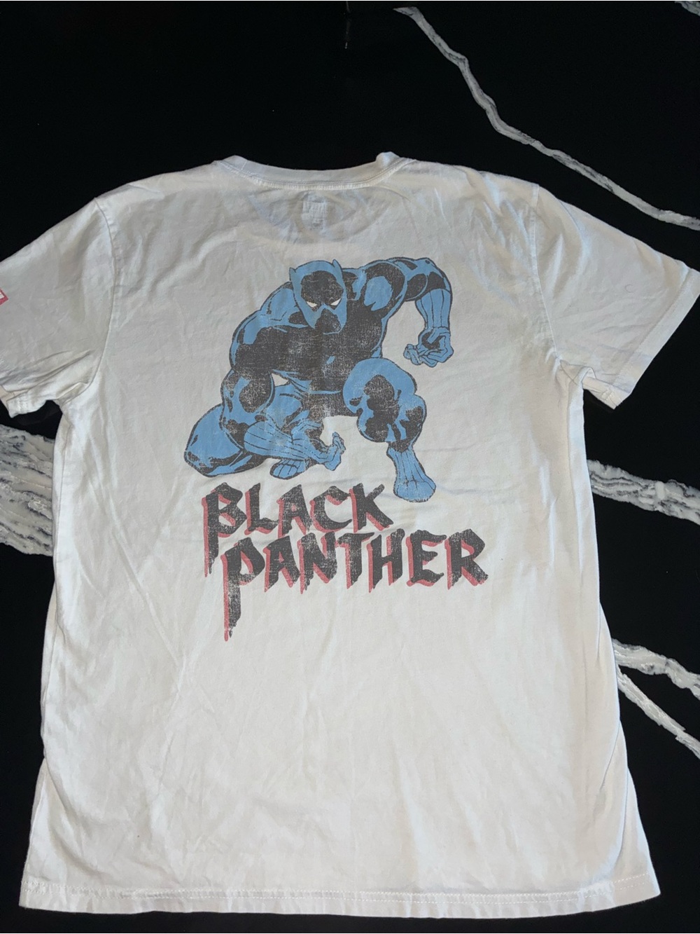 Hollister White Black Panther Graphic Tee with Blue and Red Print